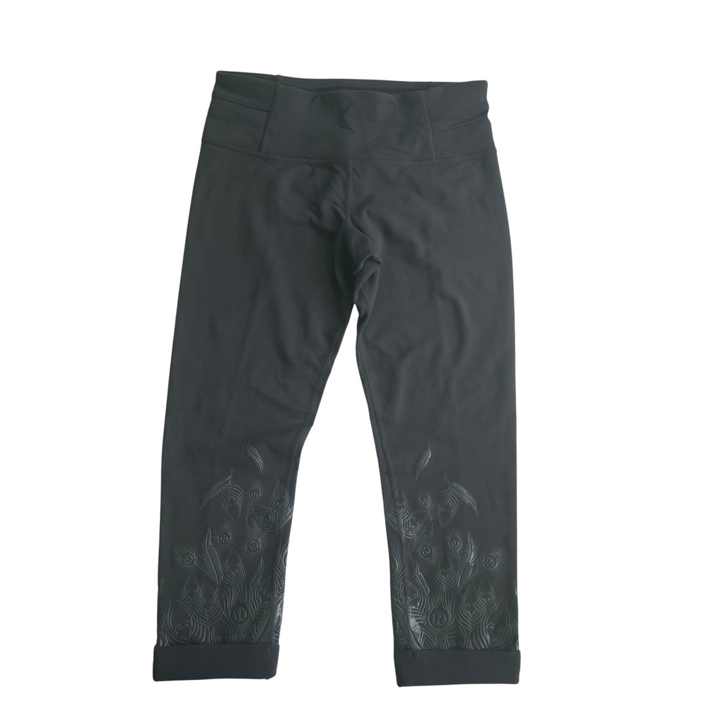 Lululemon Acro Crop Leggings Womens 4 S Gray Peacock Feather Graphic Yoga